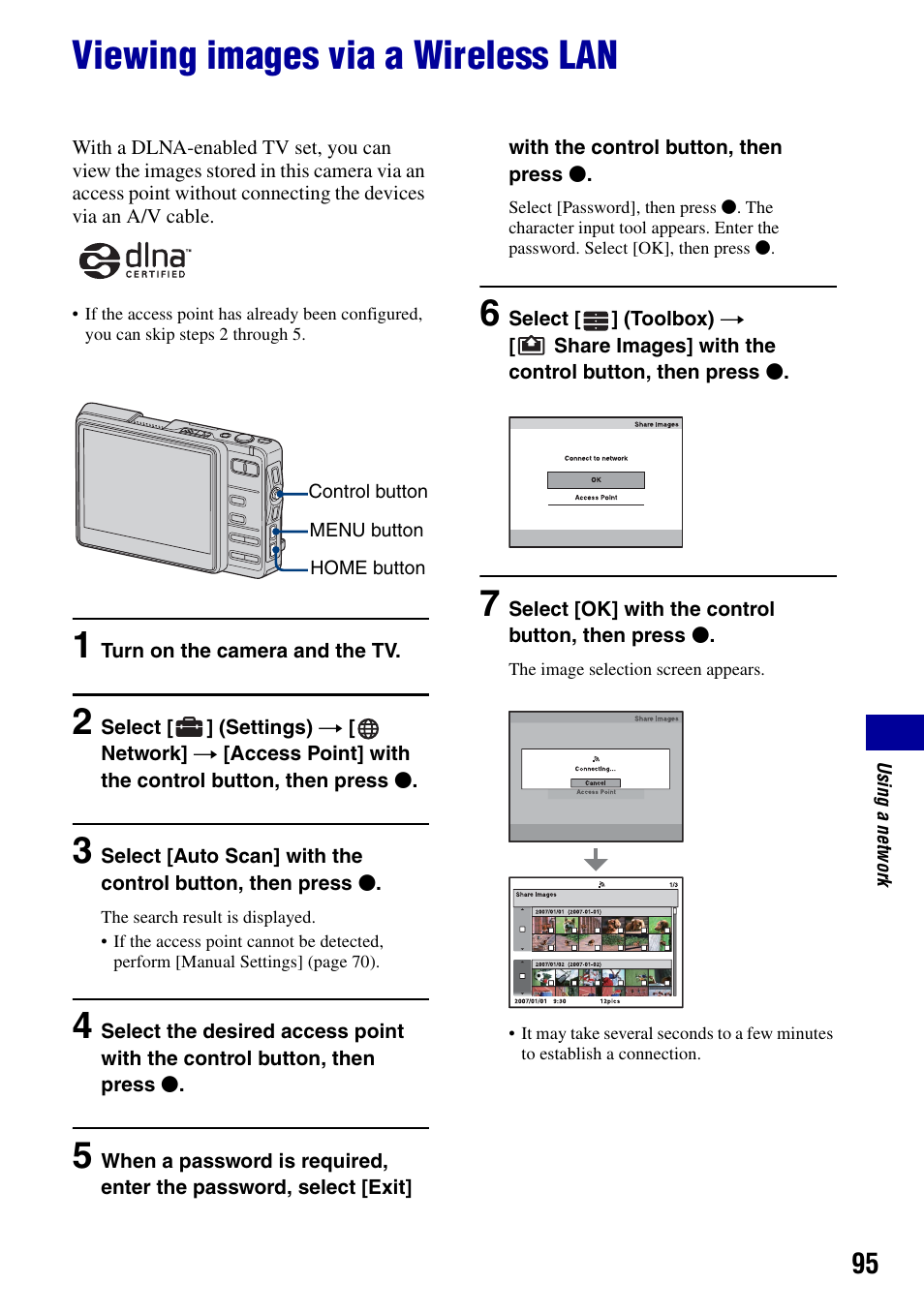 Viewing images via a wireless lan | Sony DSC-G1 User Manual | Page 95 / 125