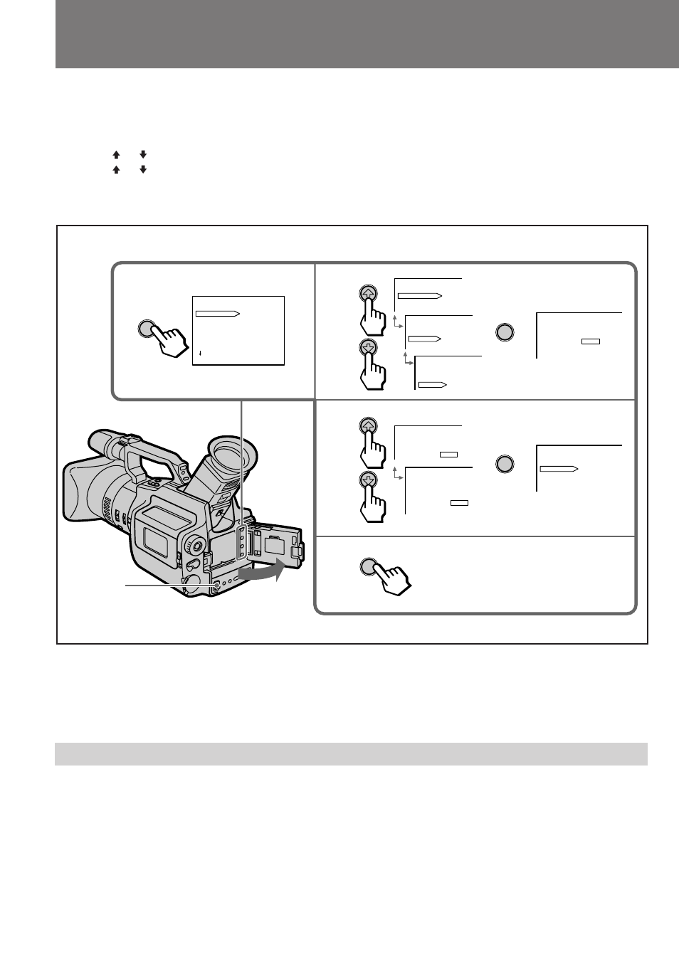 Changing the mode settings, Setting the mode of each item, Items in camera and vtr modes | Select return to return to main menu (item select) | Sony DCR-VX1000 User Manual | Page 20 / 88