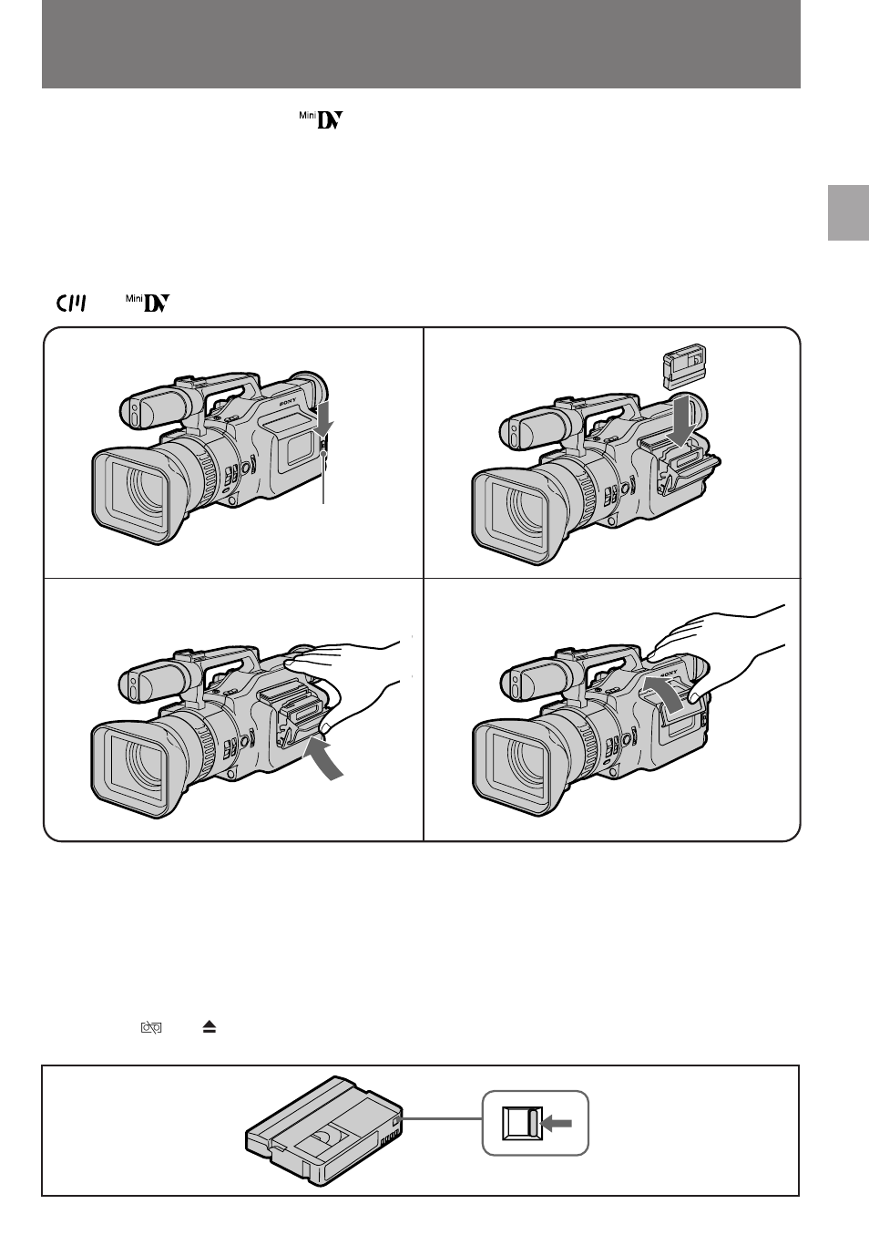 Inserting a cassette | Sony DCR-VX1000 User Manual | Page 9 / 88