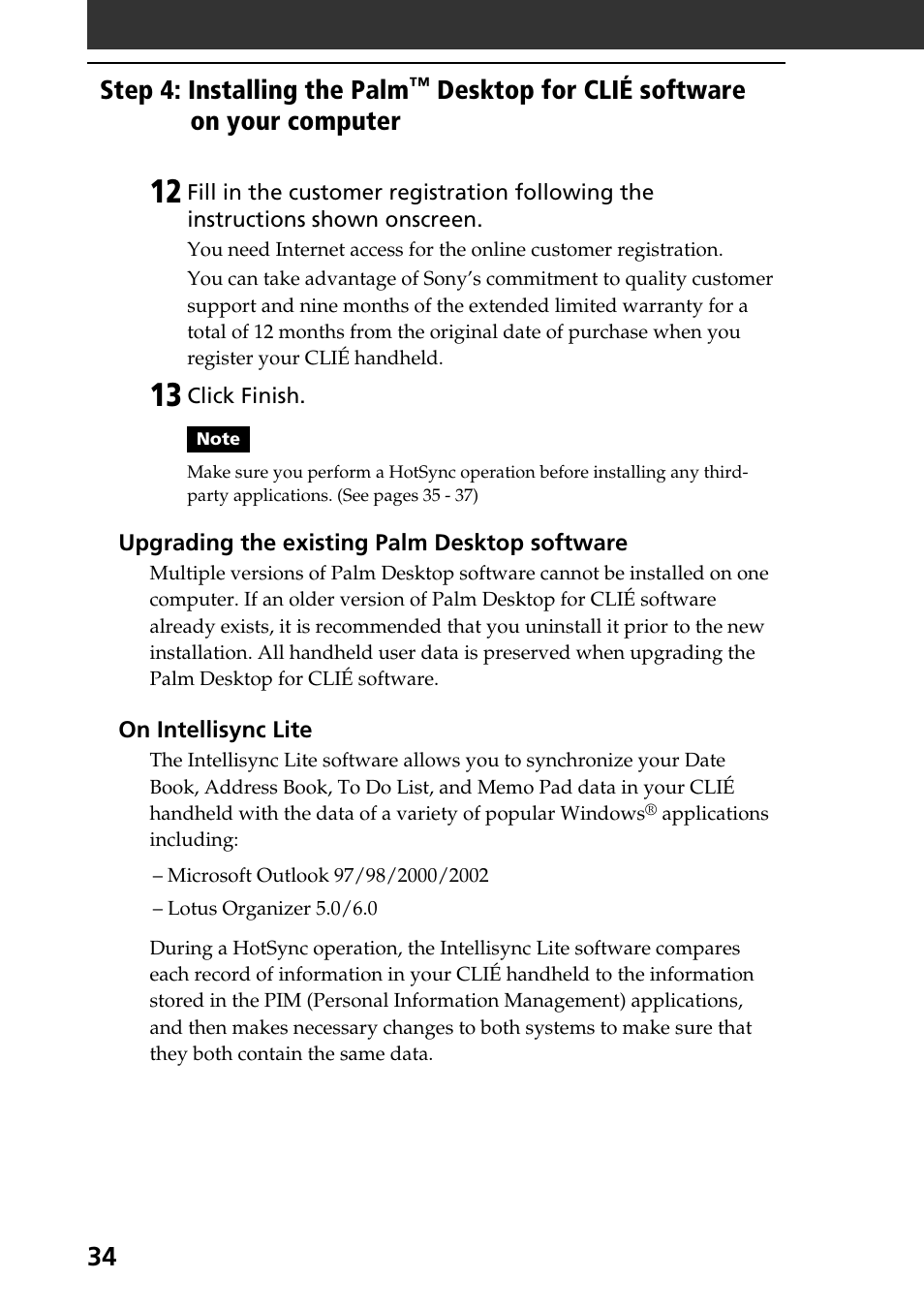Step 4: installing the palm, Desktop for clié software on your computer | Sony PEG-T415 User Manual | Page 34 / 64