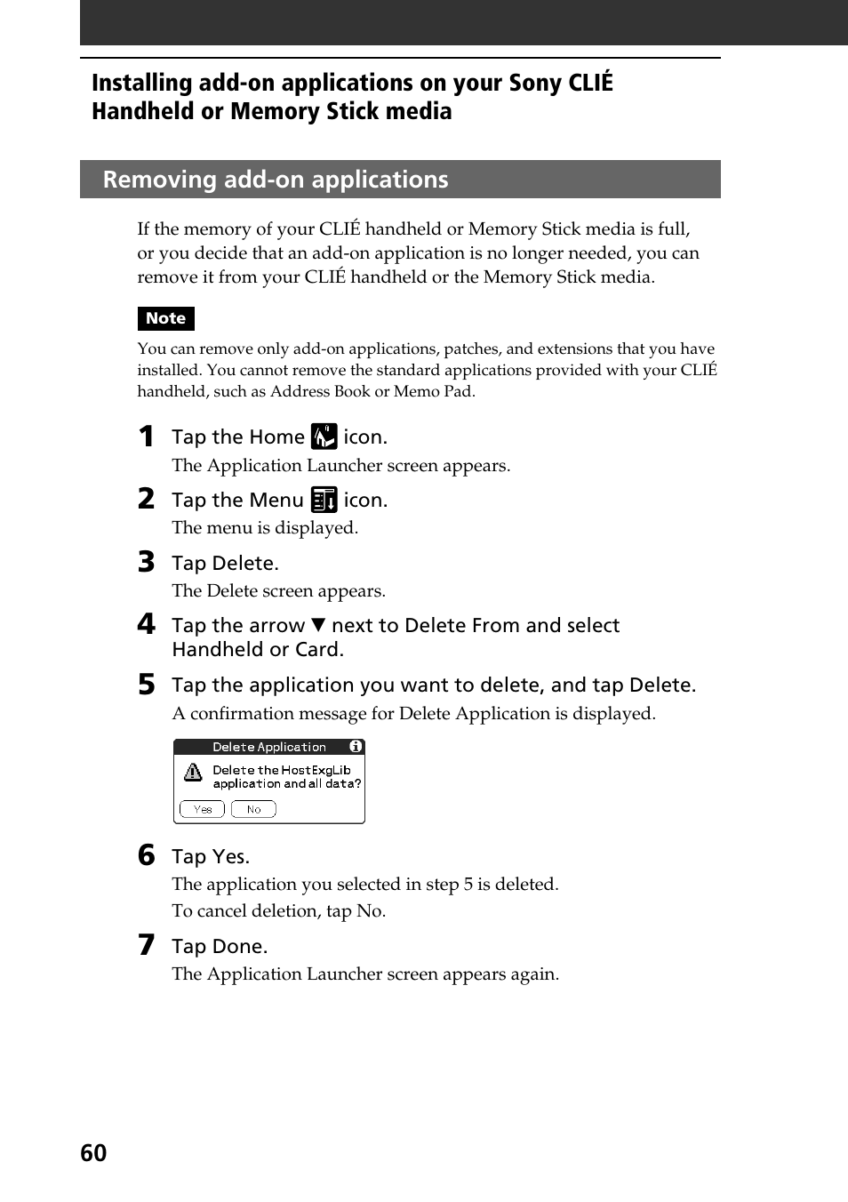 Removing add-on applications | Sony PEG-T415 User Manual | Page 60 / 64