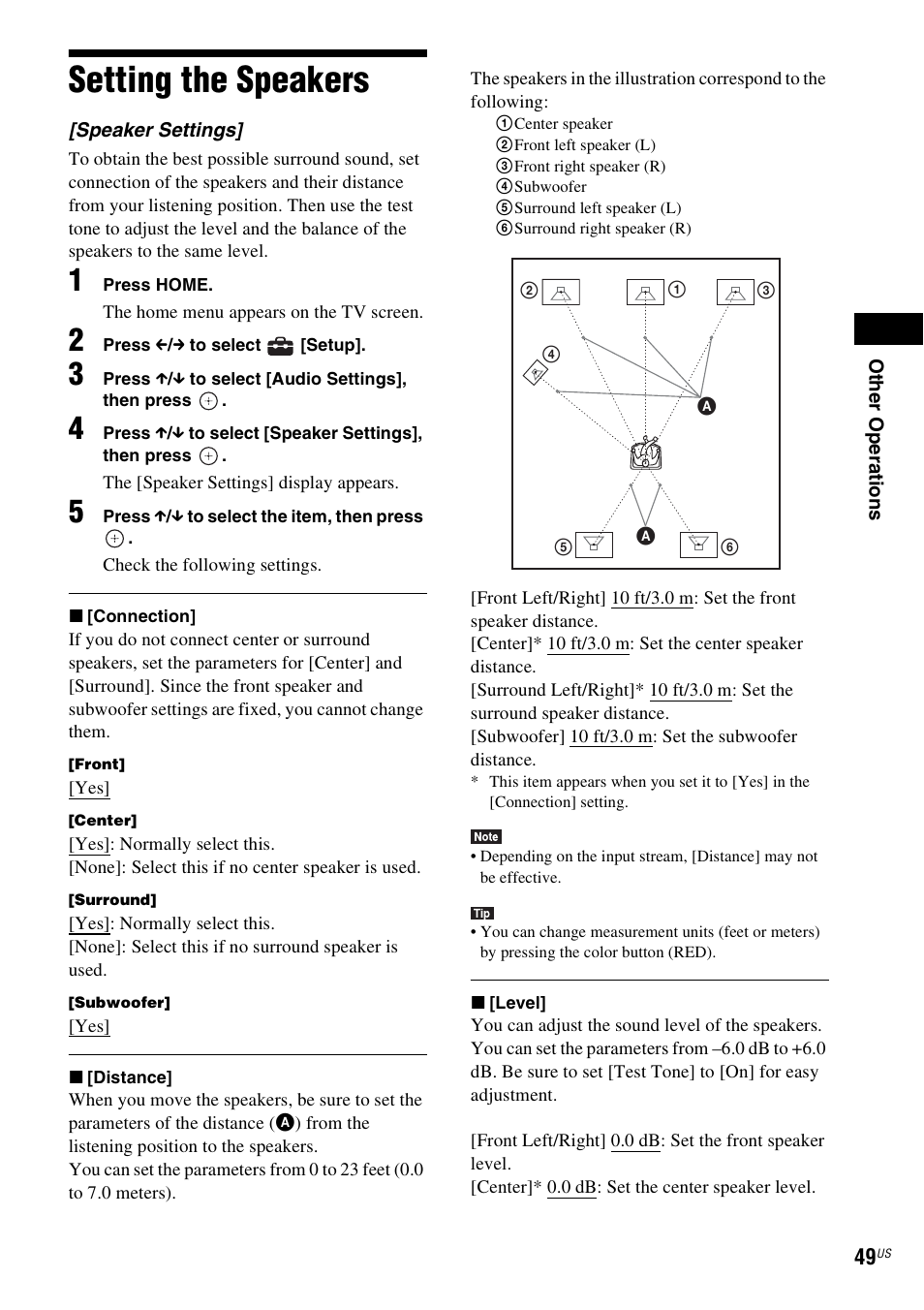 Setting the speakers | Sony BDV-E780W User Manual | Page 49 / 84