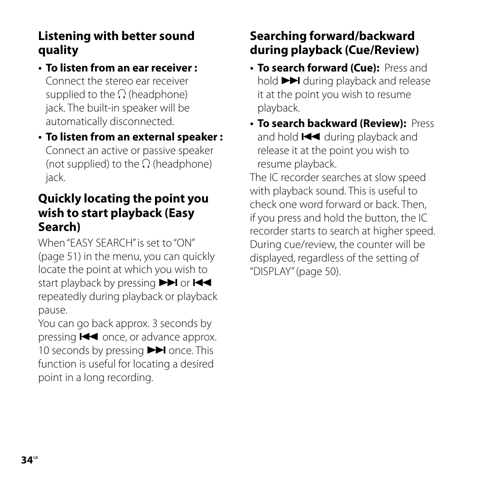 Listening with better sound quality | Sony ICD-SX68 User Manual | Page 34 / 88