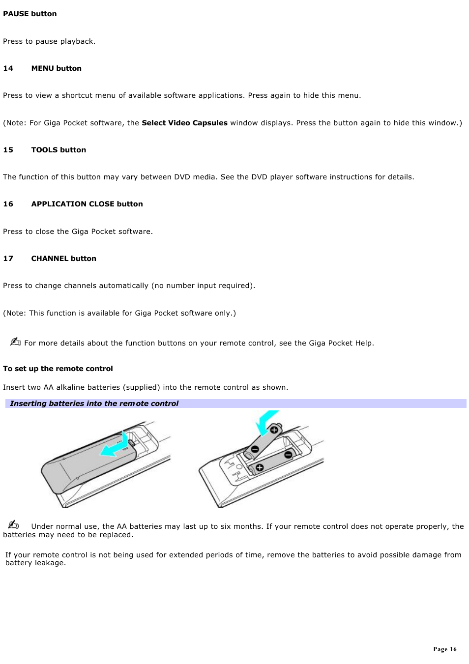 Sony PCV-W600G User Manual | Page 16 / 138