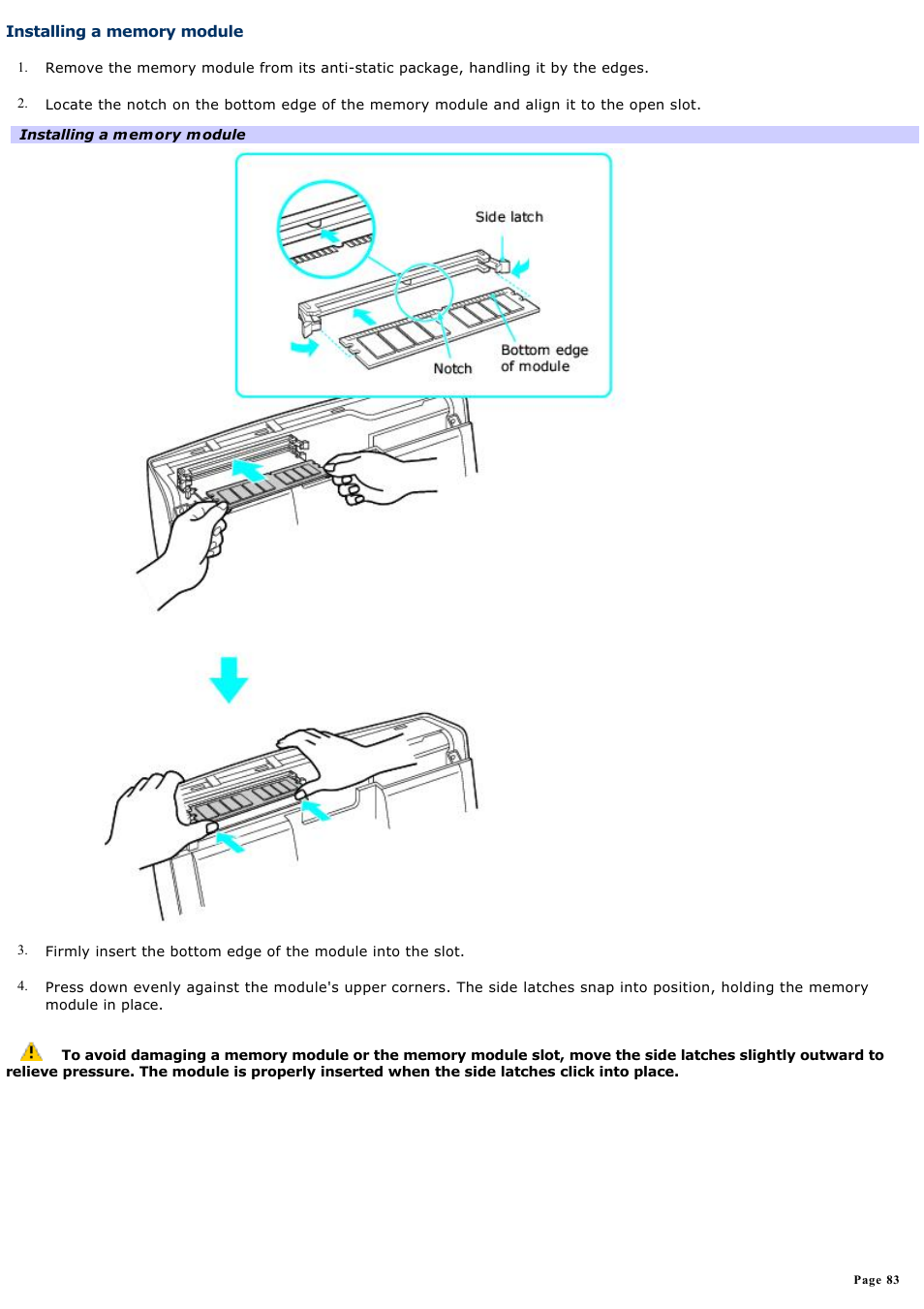 Installing a memory module | Sony PCV-W600G User Manual | Page 83 / 138