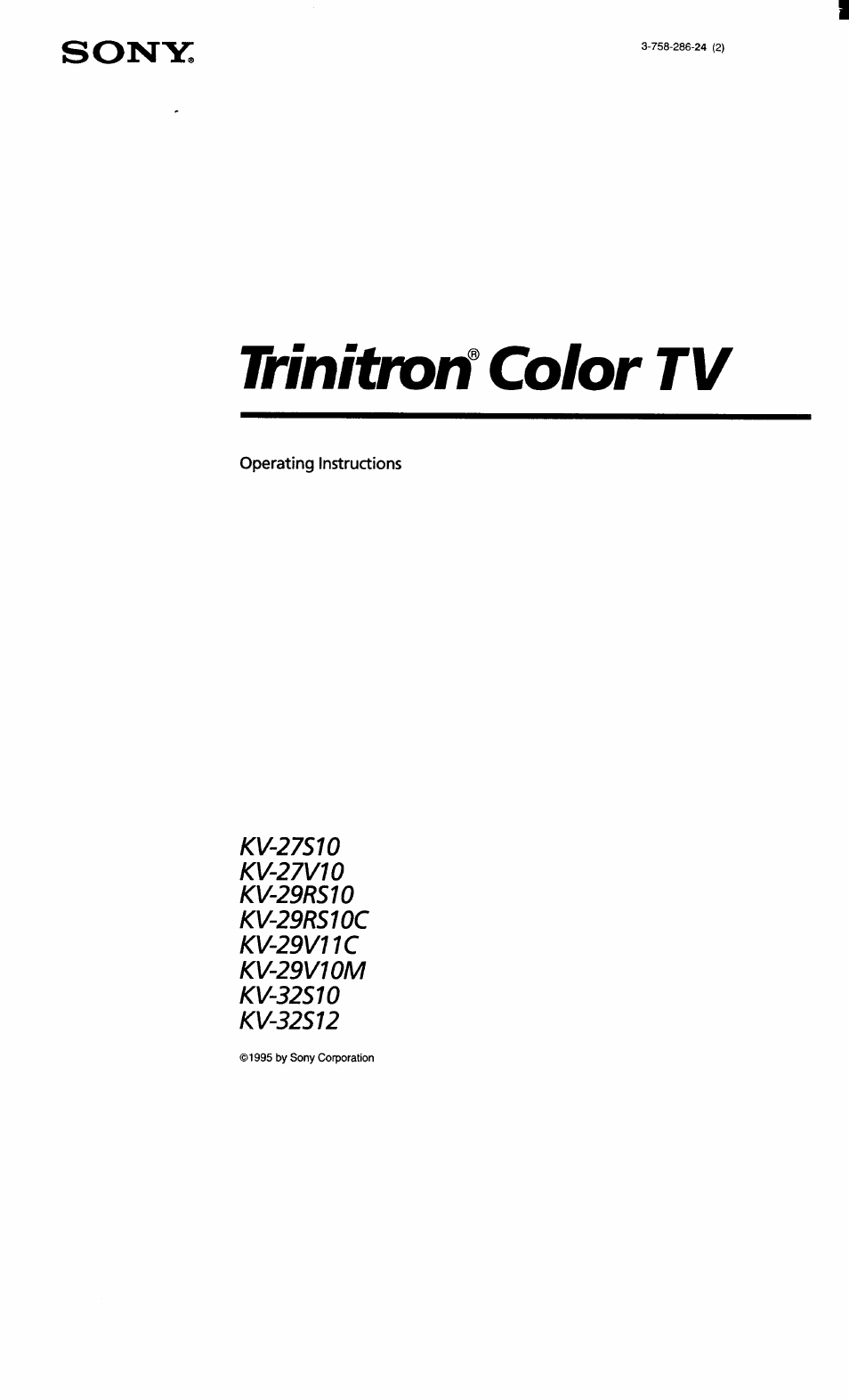 Sony KV-27S10 User Manual | 27 pages