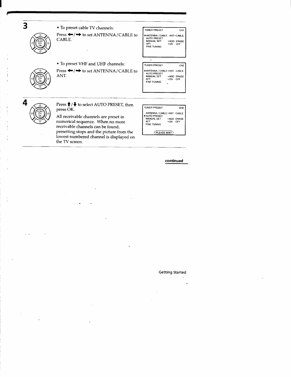 Continued, Getting started | Sony SLV-677HF User Manual | Page 21 / 53