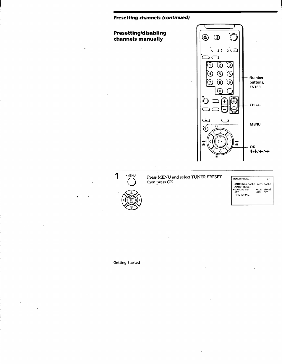 Presetting/disabling channels manually, Presetting channels (continued) | Sony SLV-677HF User Manual | Page 22 / 53