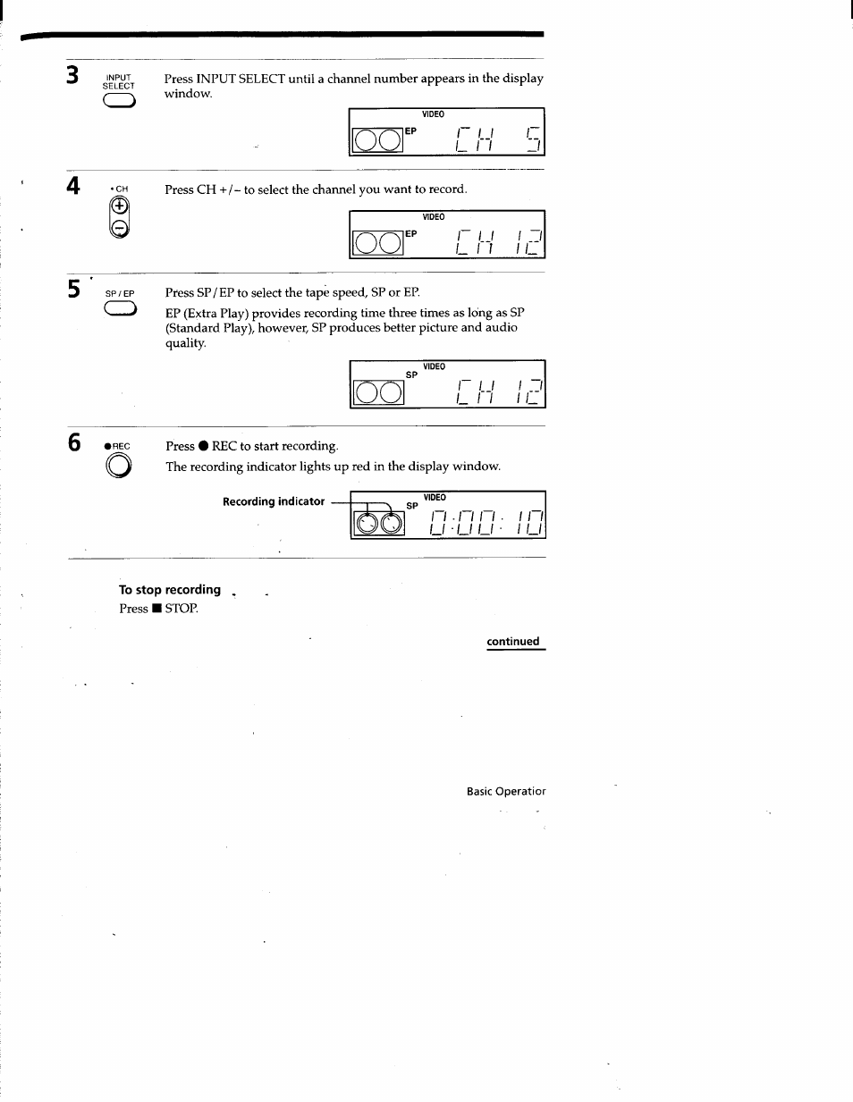 To stop recording, Continued | Sony SLV-677HF User Manual | Page 29 / 53