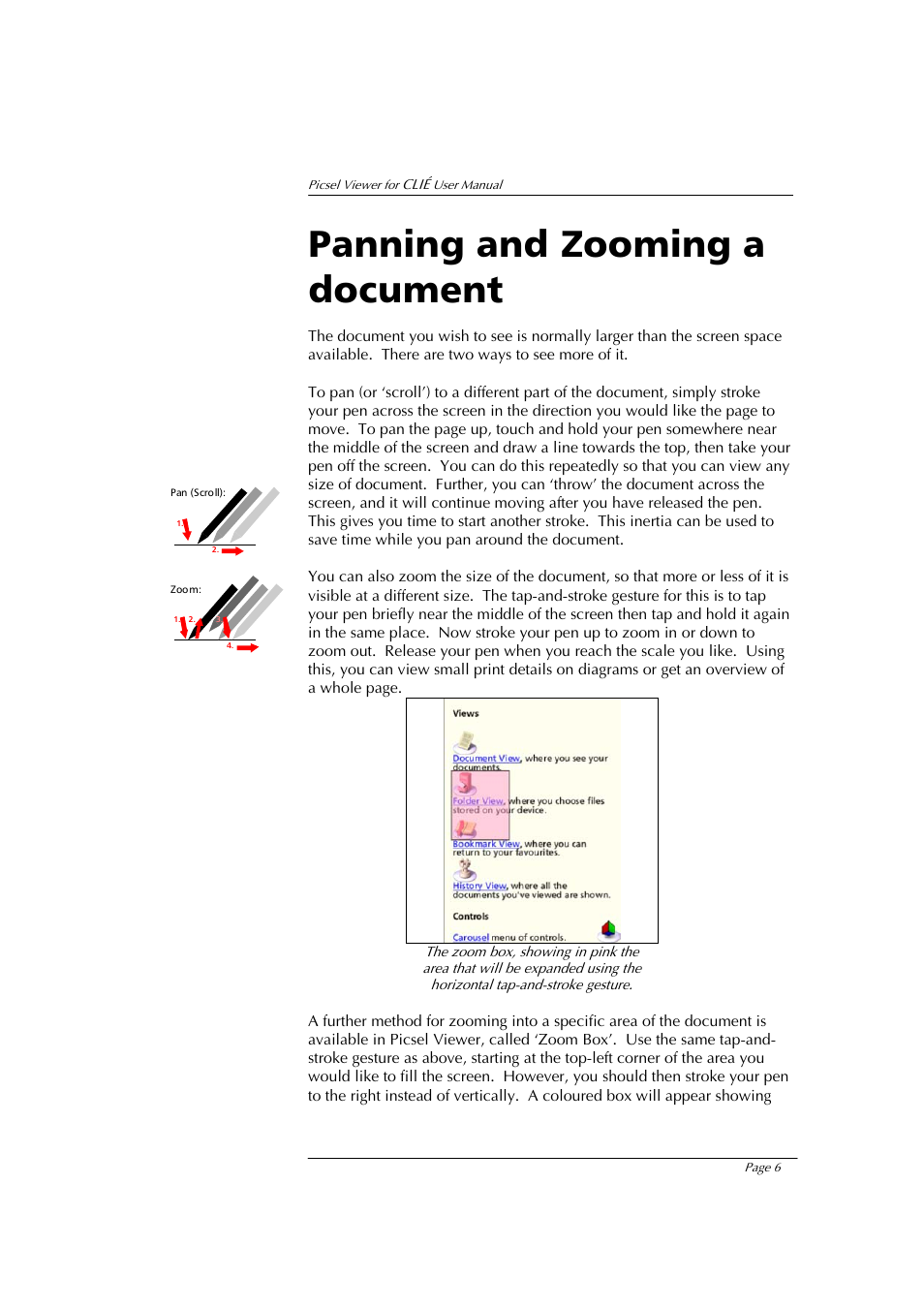 Panning and zooming a document | Sony PEG-NX80V User Manual | Page 6 / 23