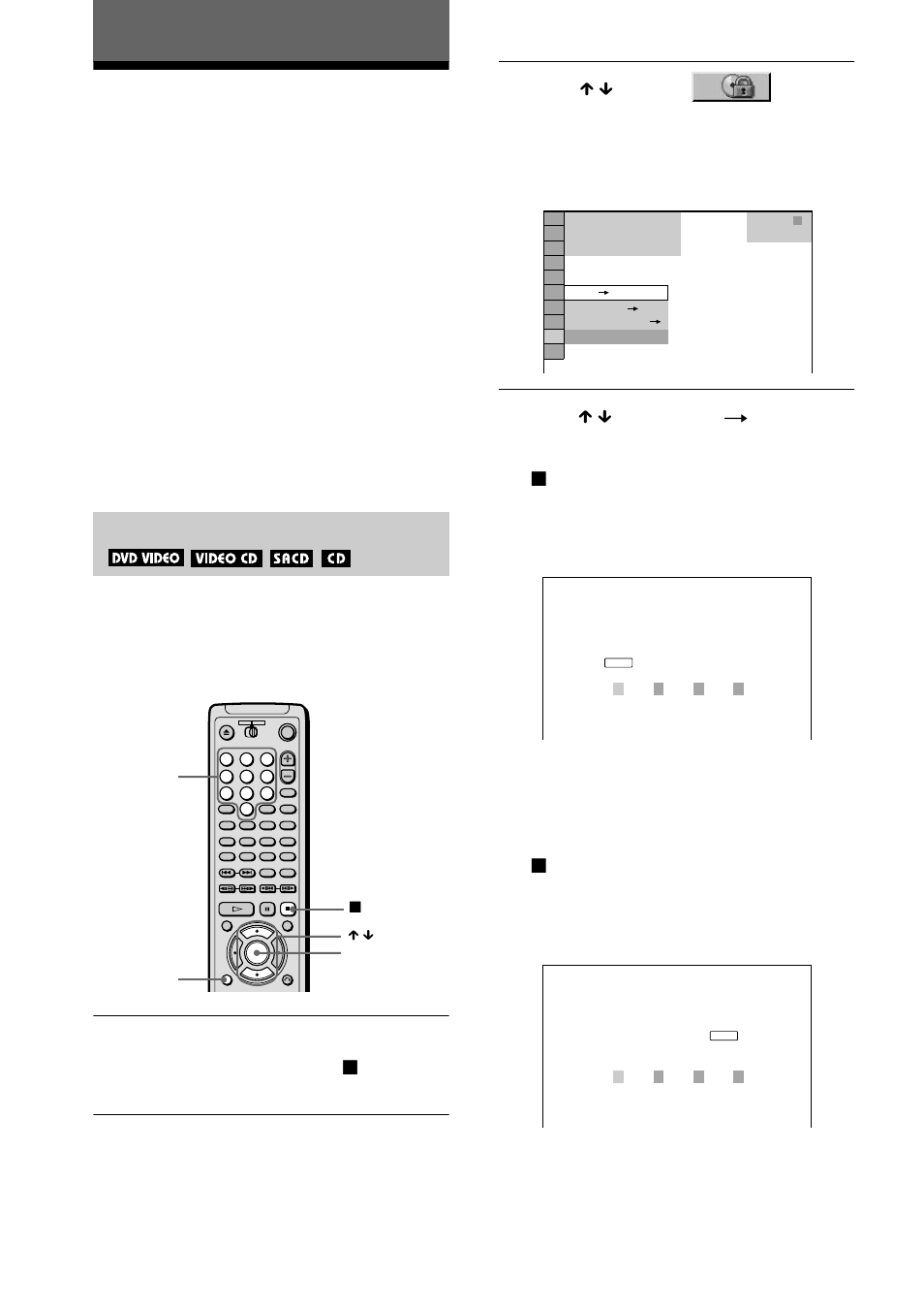 Using various additional functions, Custom parental control, Locking discs (custom parental control | Parental control), Locking discs, Custom parental control, parental control) | Sony DVP-NS500V User Manual | Page 64 / 96