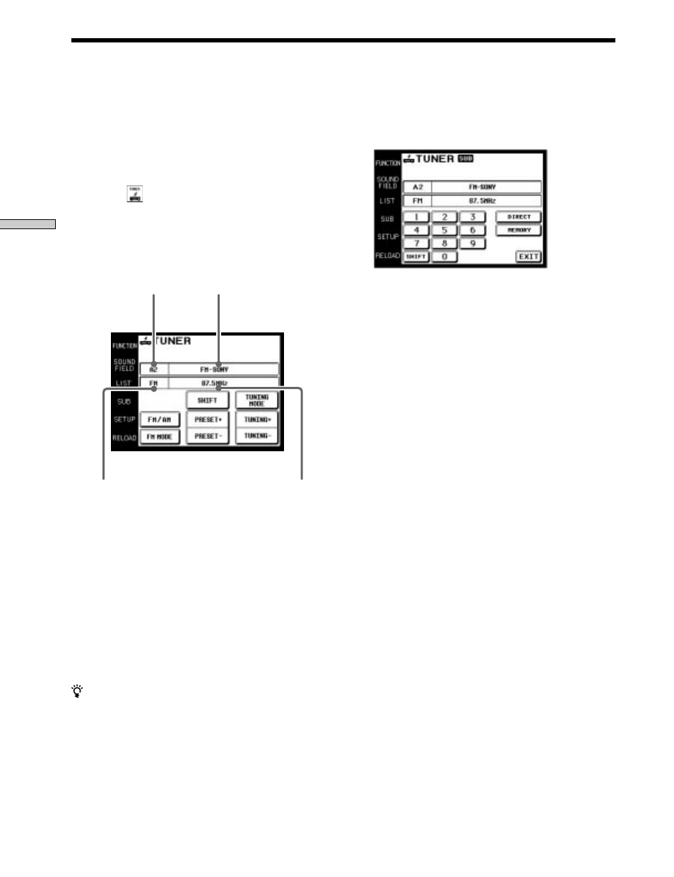 Exemple: exploitation du tuner | Sony RM-TP503 User Manual | Page 46 / 132