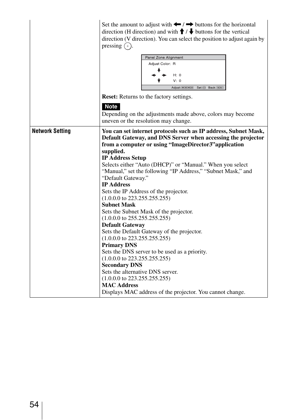 Sony VPL-VW200 User Manual | Page 54 / 88