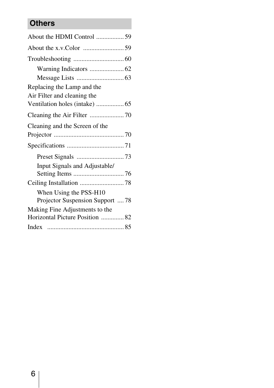 Others | Sony VPL-VW200 User Manual | Page 6 / 88