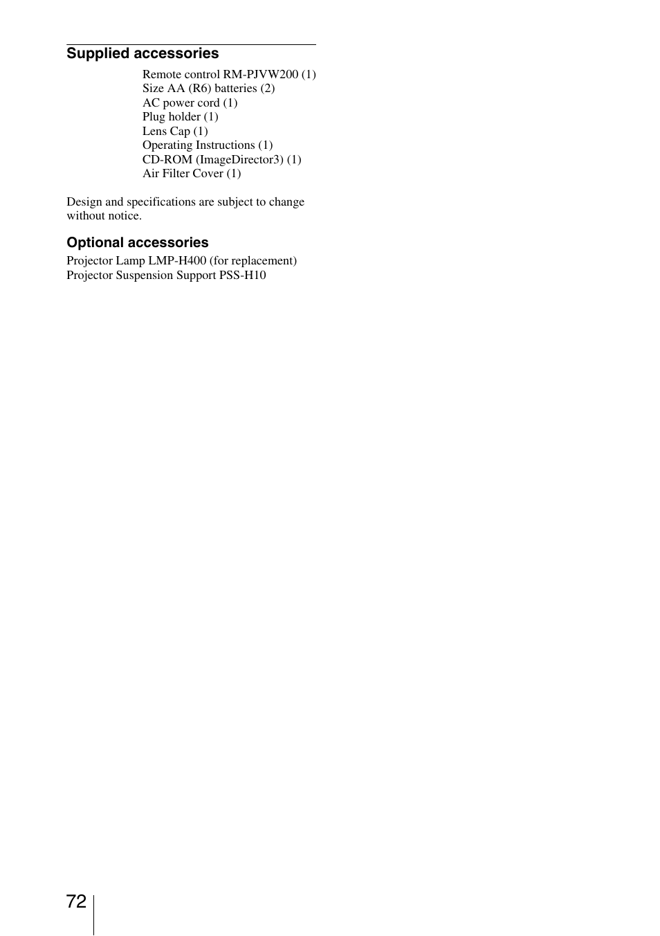 Sony VPL-VW200 User Manual | Page 72 / 88