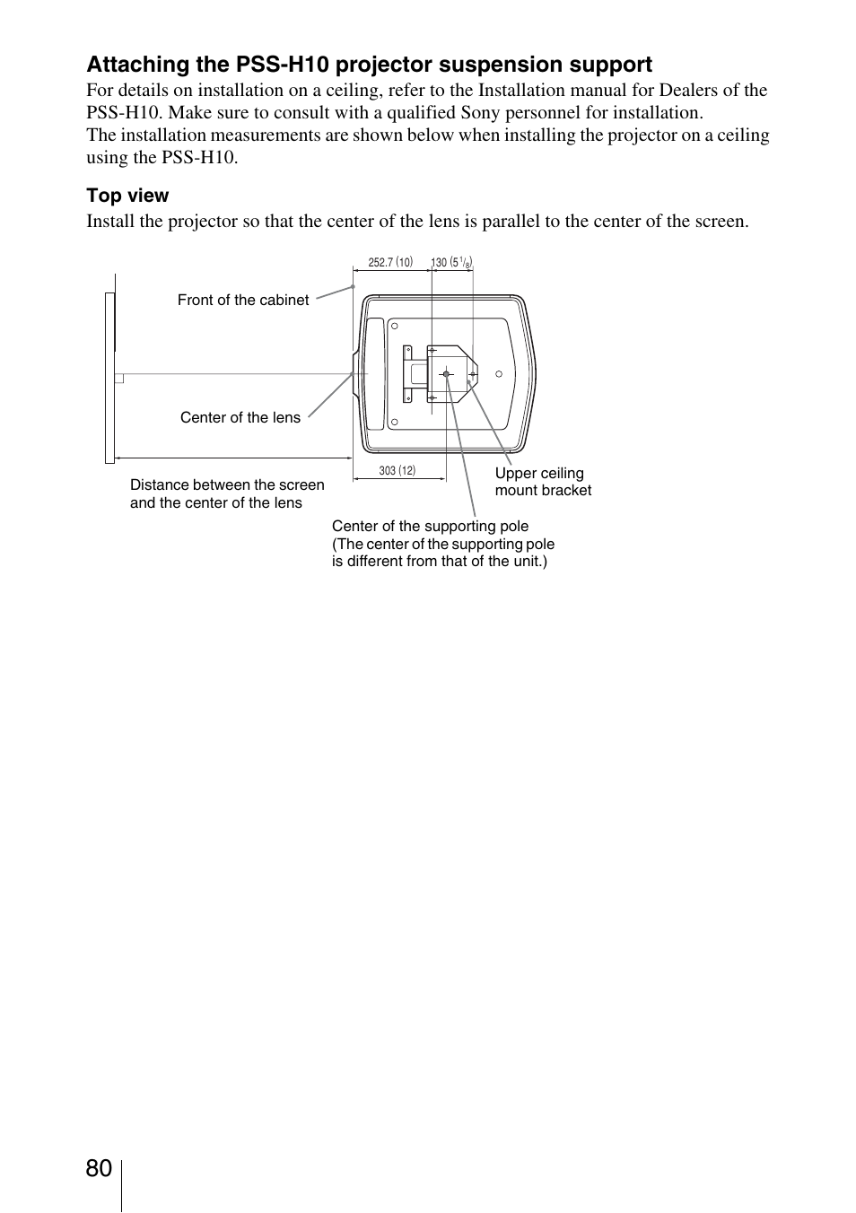 Attaching the pss-h10 projector suspension support | Sony VPL-VW200 User Manual | Page 80 / 88