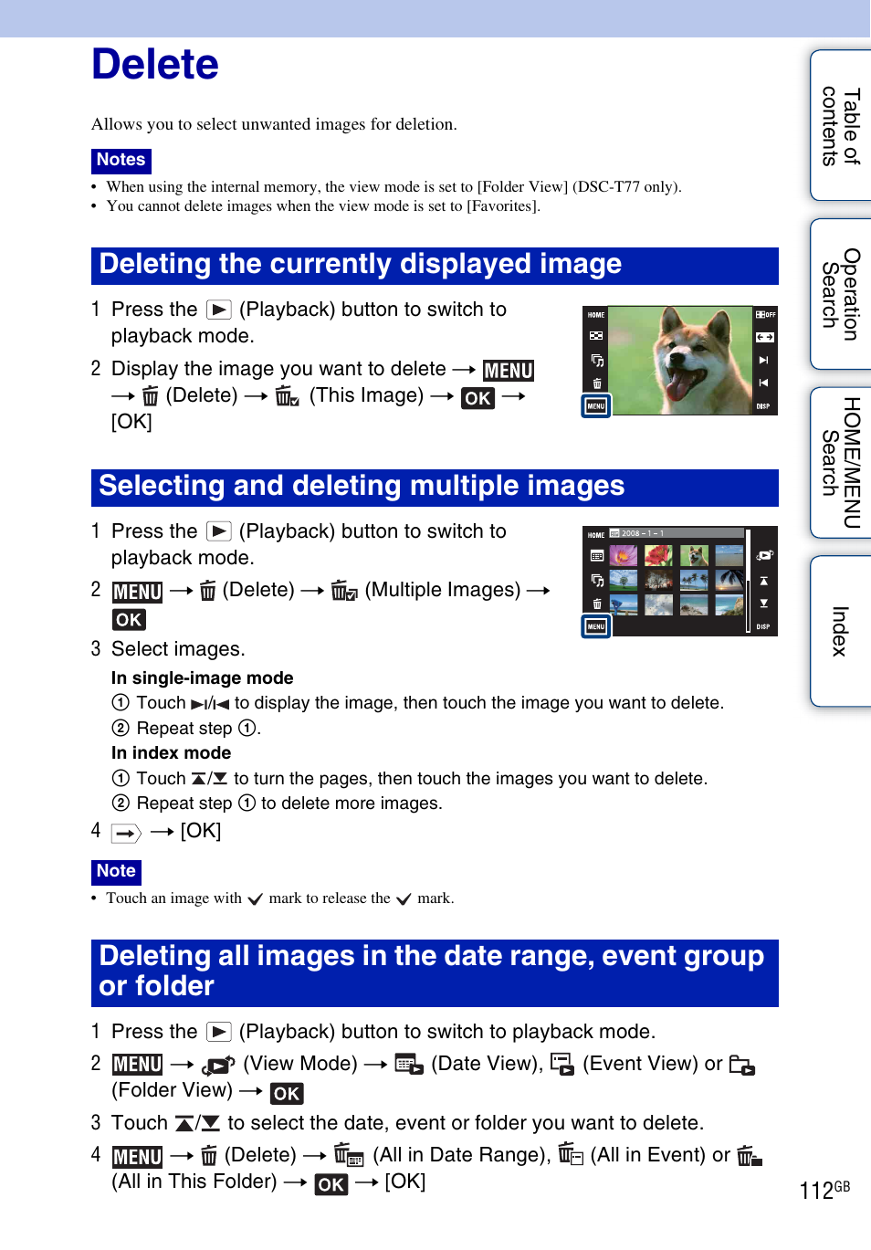 Delete), Delete | Sony DSC-T700 User Manual | Page 112 / 170