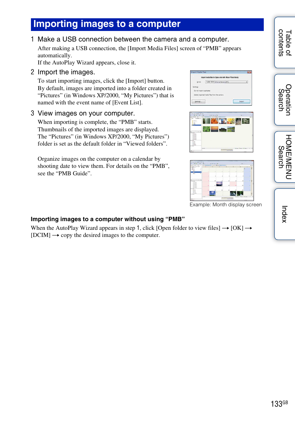 Importing images to a computer | Sony DSC-T700 User Manual | Page 133 / 170