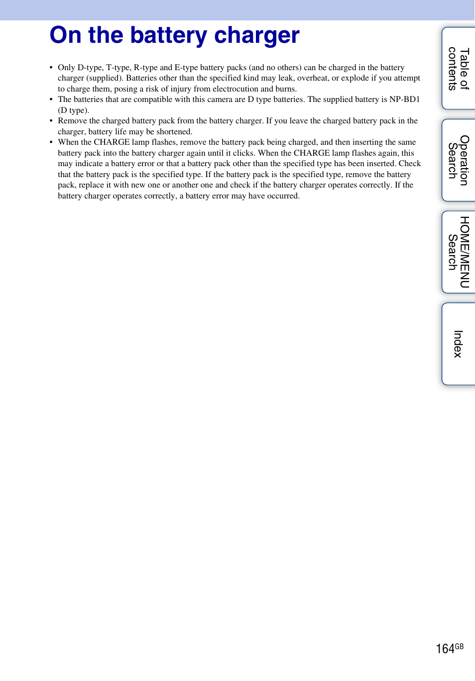 On the battery charger | Sony DSC-T700 User Manual | Page 164 / 170
