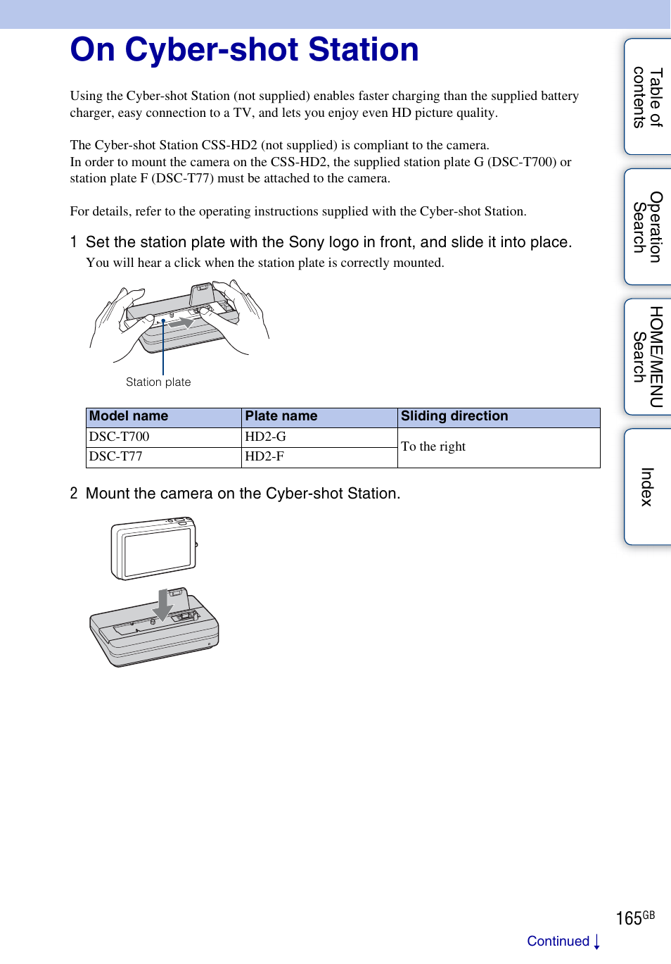 On cyber-shot station | Sony DSC-T700 User Manual | Page 165 / 170