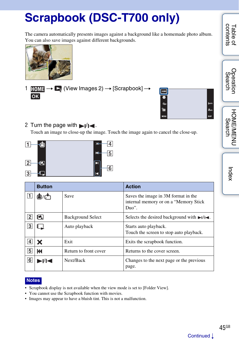 Scrapbook (dsc-t700 only), Scrapbook) | Sony DSC-T700 User Manual | Page 45 / 170