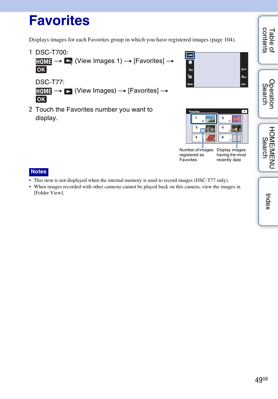 Favorites | Sony DSC-T700 User Manual | Page 49 / 170