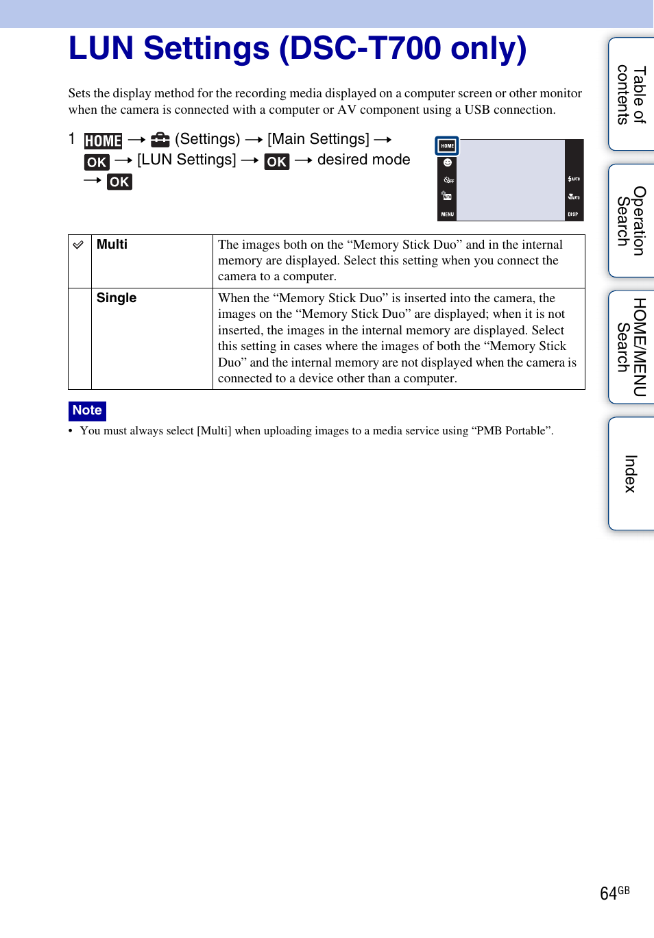 Lun settings (dsc-t700 only) | Sony DSC-T700 User Manual | Page 64 / 170
