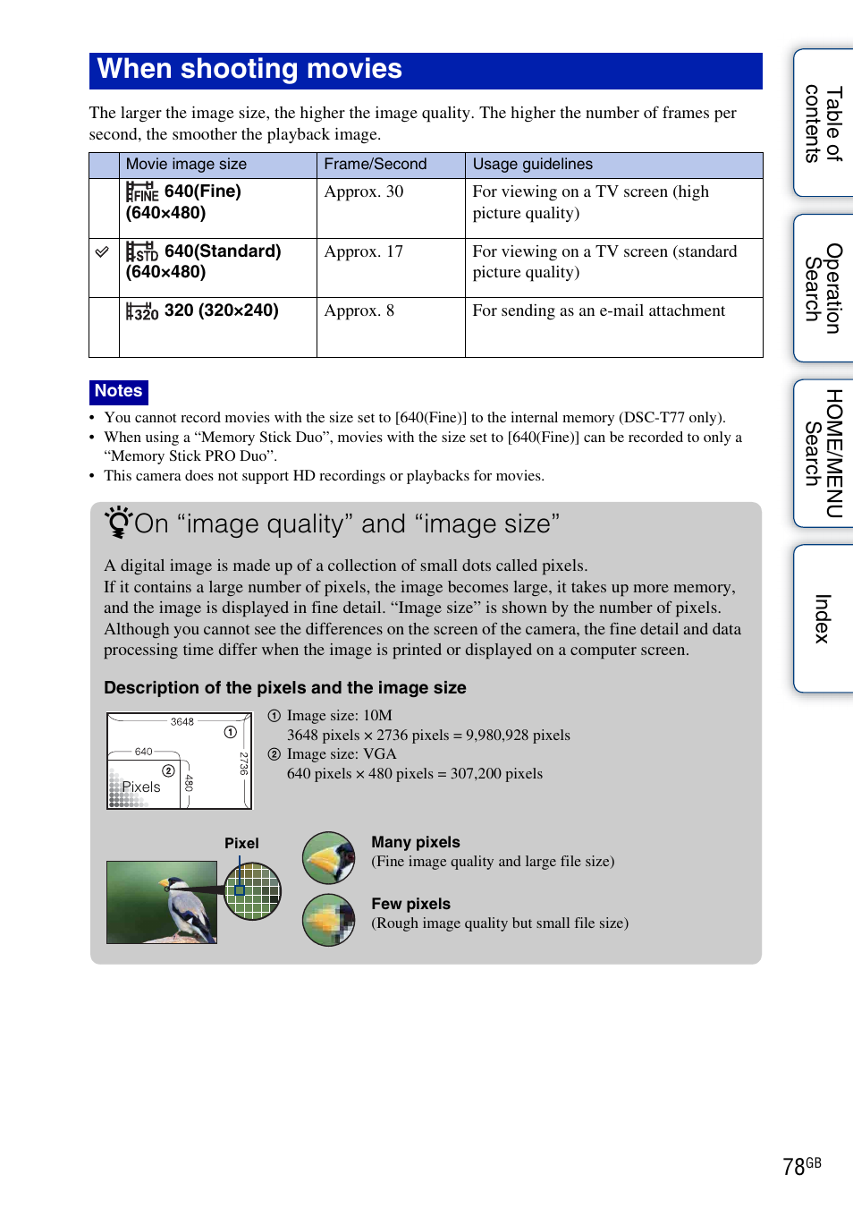 When shooting movies, On “image quality” and “image size | Sony DSC-T700 User Manual | Page 78 / 170