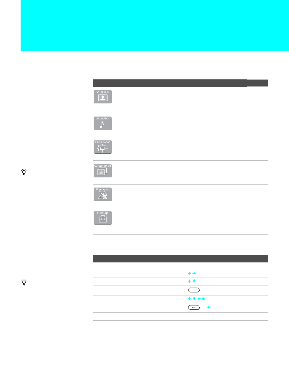 Using the menus, Overview, Navigating through menus | Overview navigating through menus | Sony KE-50XS910 User Manual | Page 85 / 116