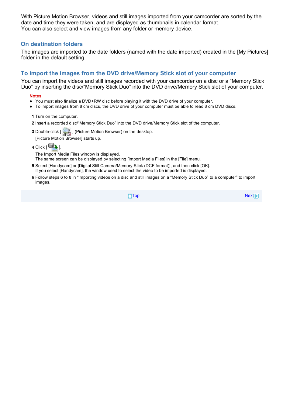 On destination folders | Sony DCR-DVD308 User Manual | Page 13 / 33