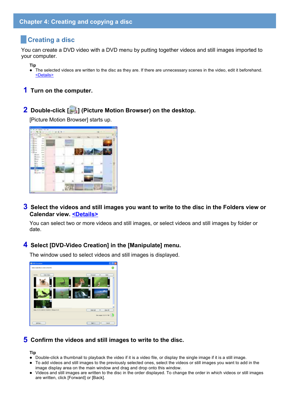 Chapter 4: creating and copying a disc, Creating a disc | Sony DCR-DVD308 User Manual | Page 20 / 33