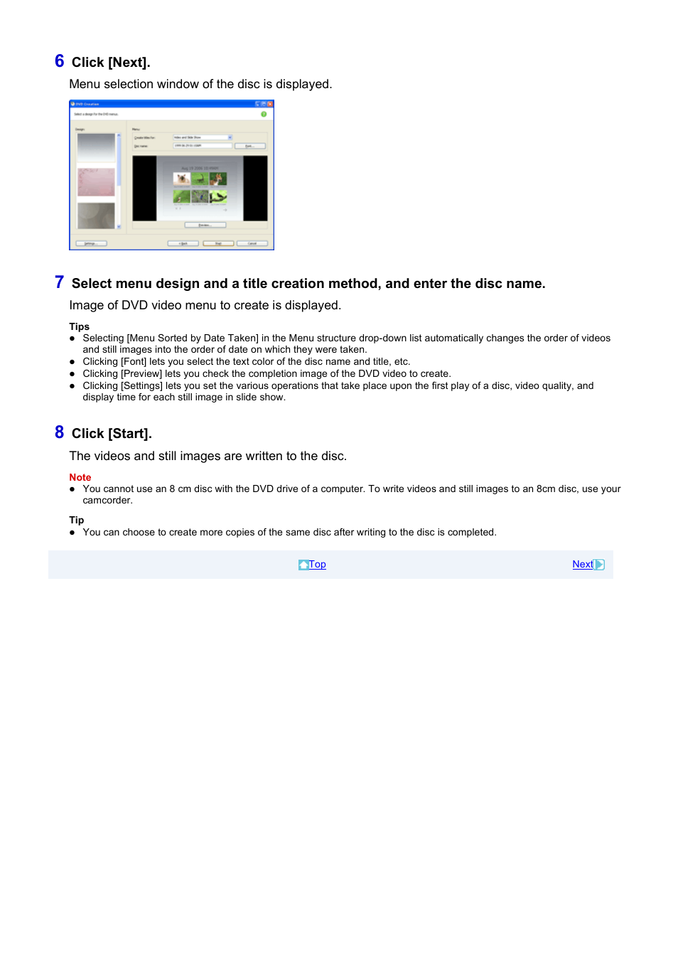 Click [next, Click [start | Sony DCR-DVD308 User Manual | Page 21 / 33