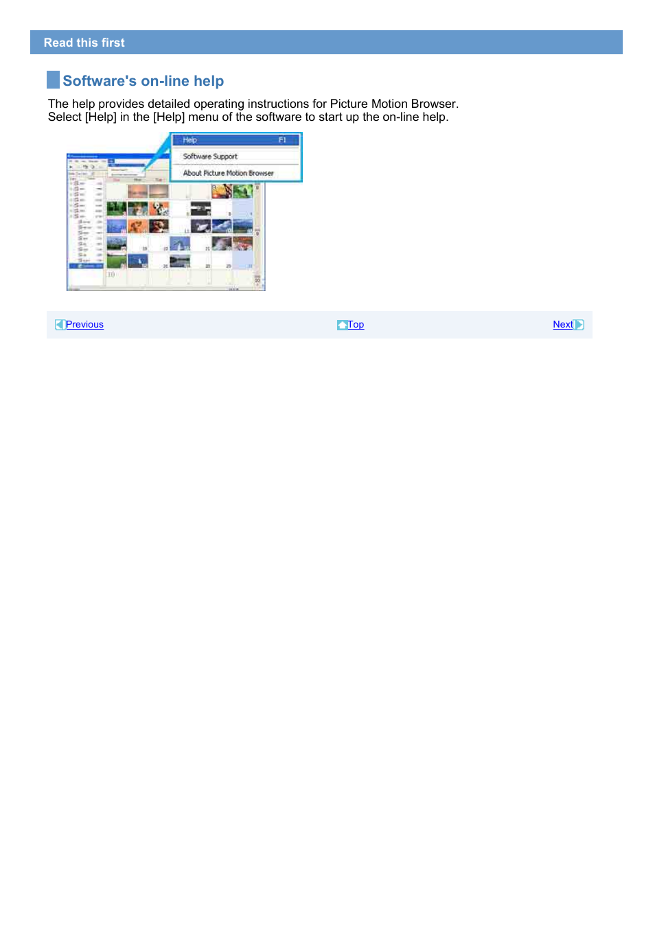 Software's on-line help | Sony DCR-DVD308 User Manual | Page 3 / 33
