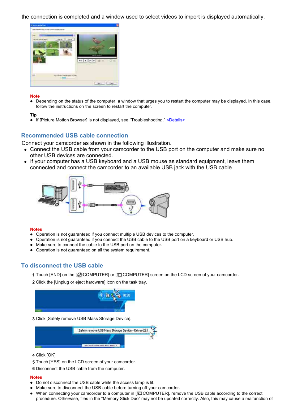 Recommended usb cable connection | Sony DCR-DVD308 User Manual | Page 9 / 33