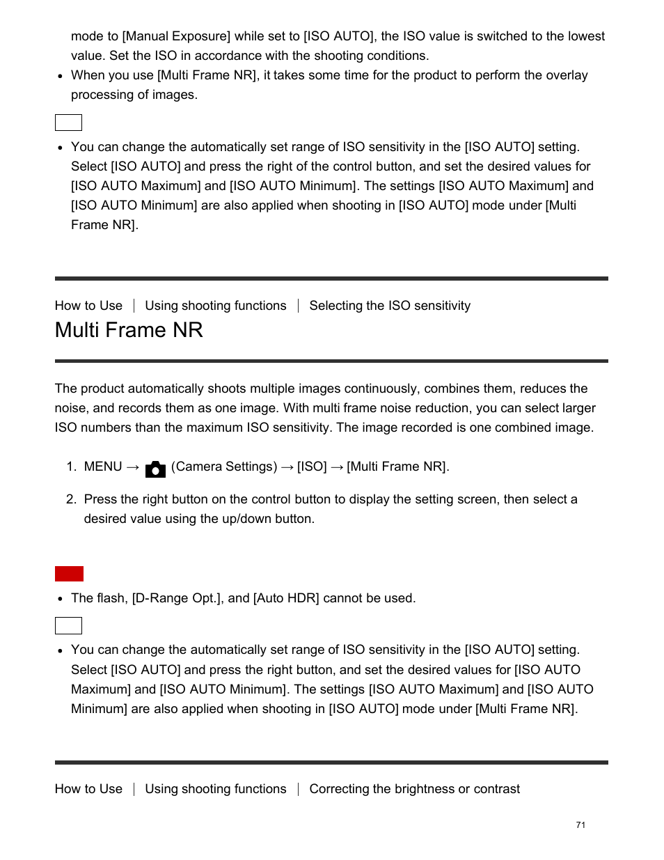 Multi frame nr, D-range opt. (dro) | Sony DSC-HX400V User Manual | Page 81 / 196