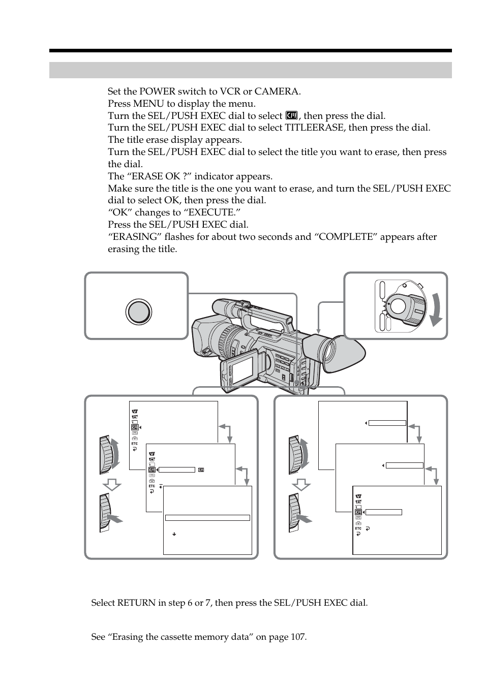 Superimposing a title erasing a title | Sony DCR-VX2100 User Manual | Page 102 / 176