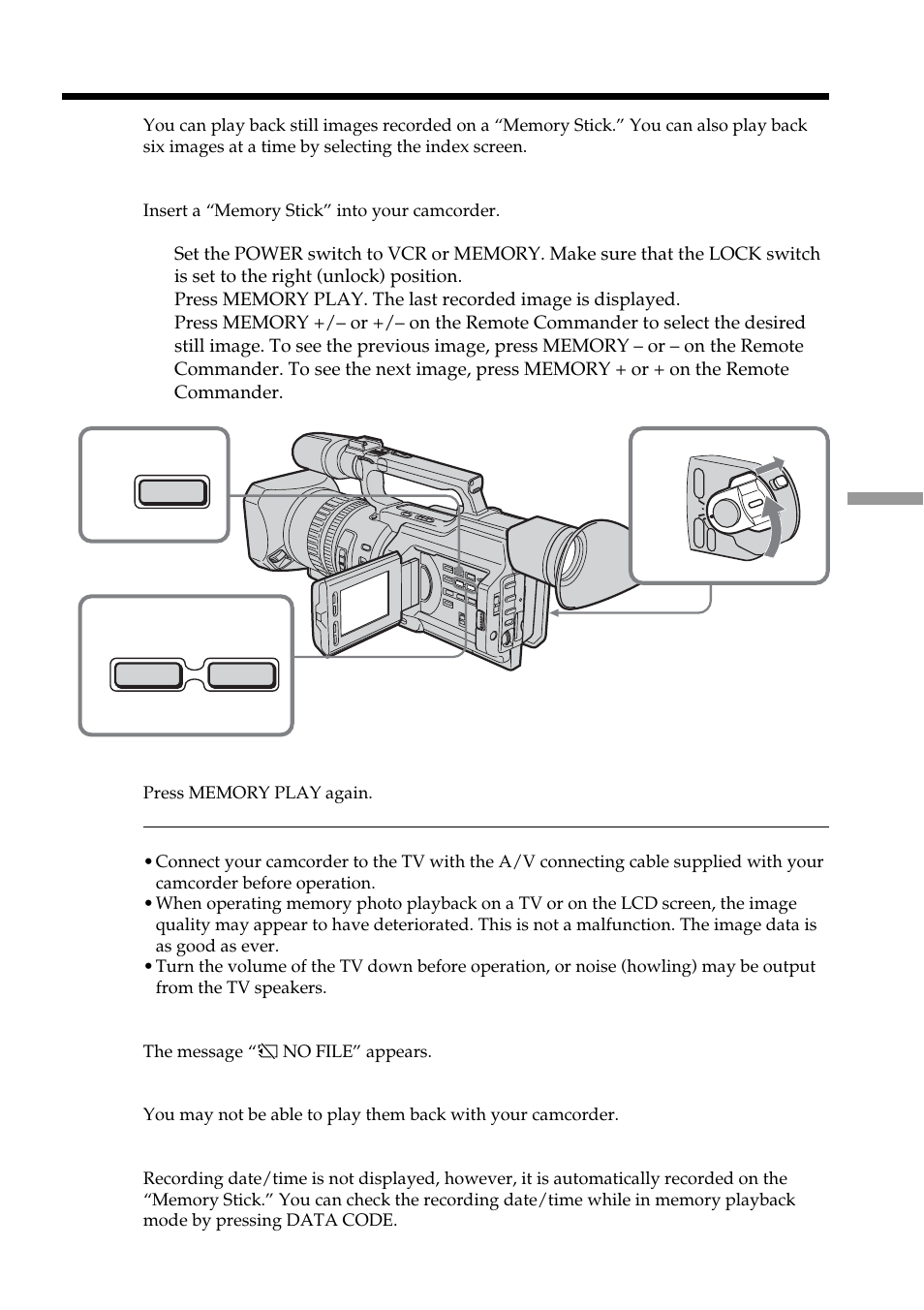 Viewing a still picture – memory photo playback | Sony DCR-VX2100 User Manual | Page 133 / 176