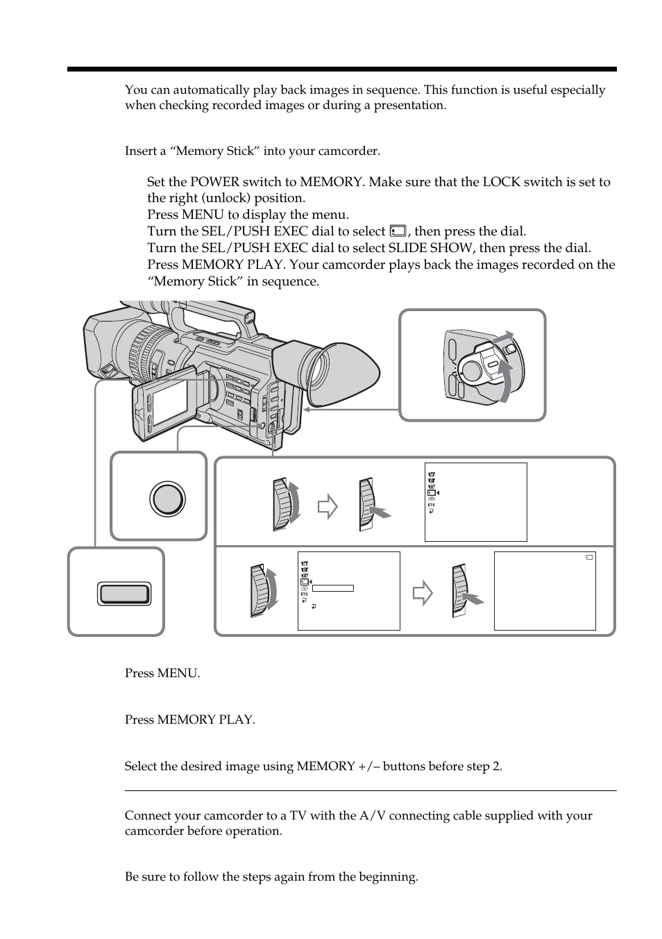 Playing back images continuously – slide show | Sony DCR-VX2100 User Manual | Page 138 / 176