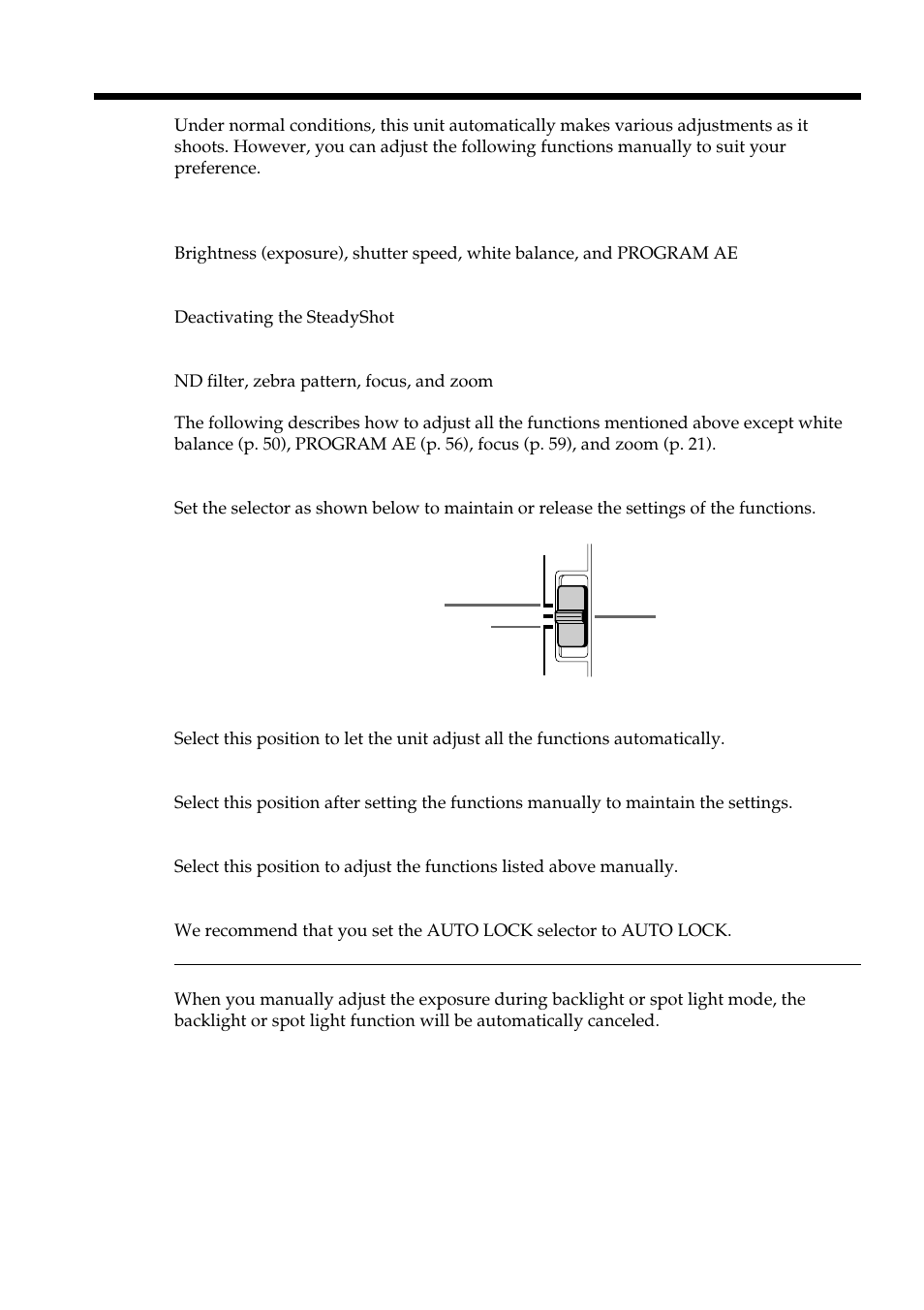 Shooting with manual adjustment | Sony DCR-VX2100 User Manual | Page 44 / 176