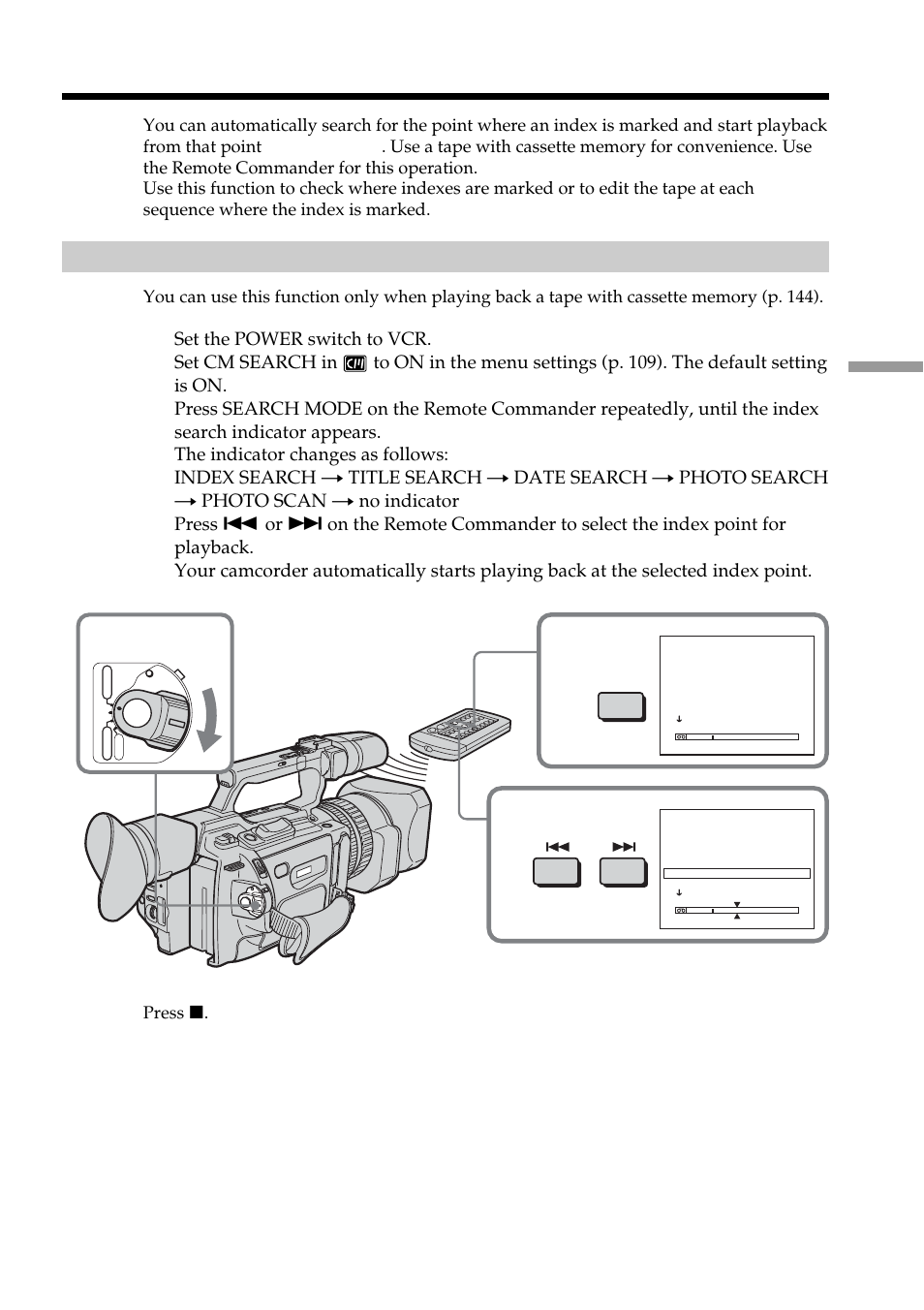 Searching for a recording by index – index search | Sony DCR-VX2100 User Manual | Page 65 / 176
