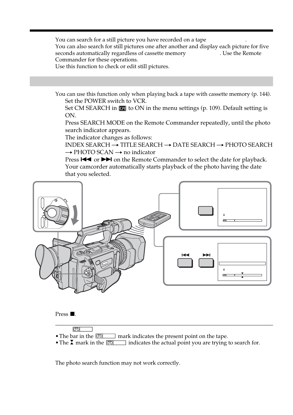 Searching for a photo – photo search/ photo scan | Sony DCR-VX2100 User Manual | Page 70 / 176