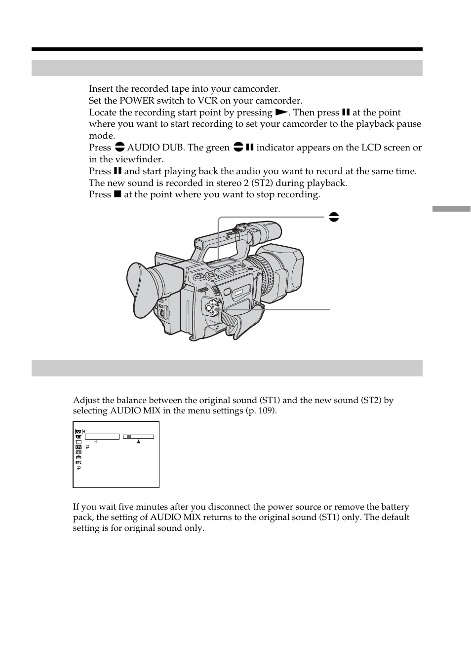 Monitoring the new recorded sound | Sony DCR-VX2100 User Manual | Page 97 / 176