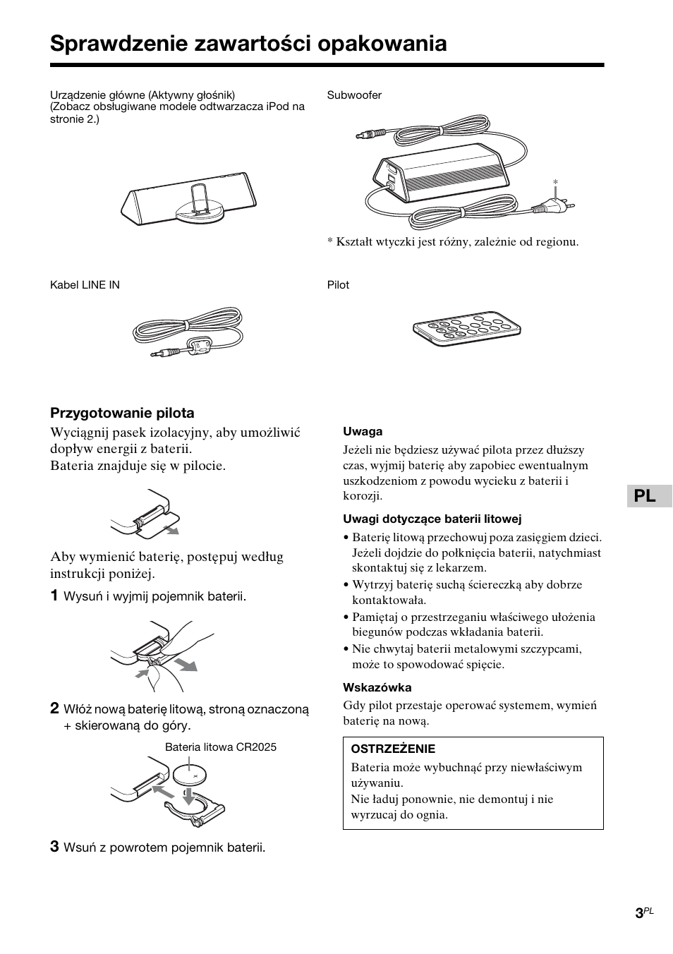 Sprawdzenie zawartości opakowania | Sony CPF-IP001 User Manual | Page 59 / 100