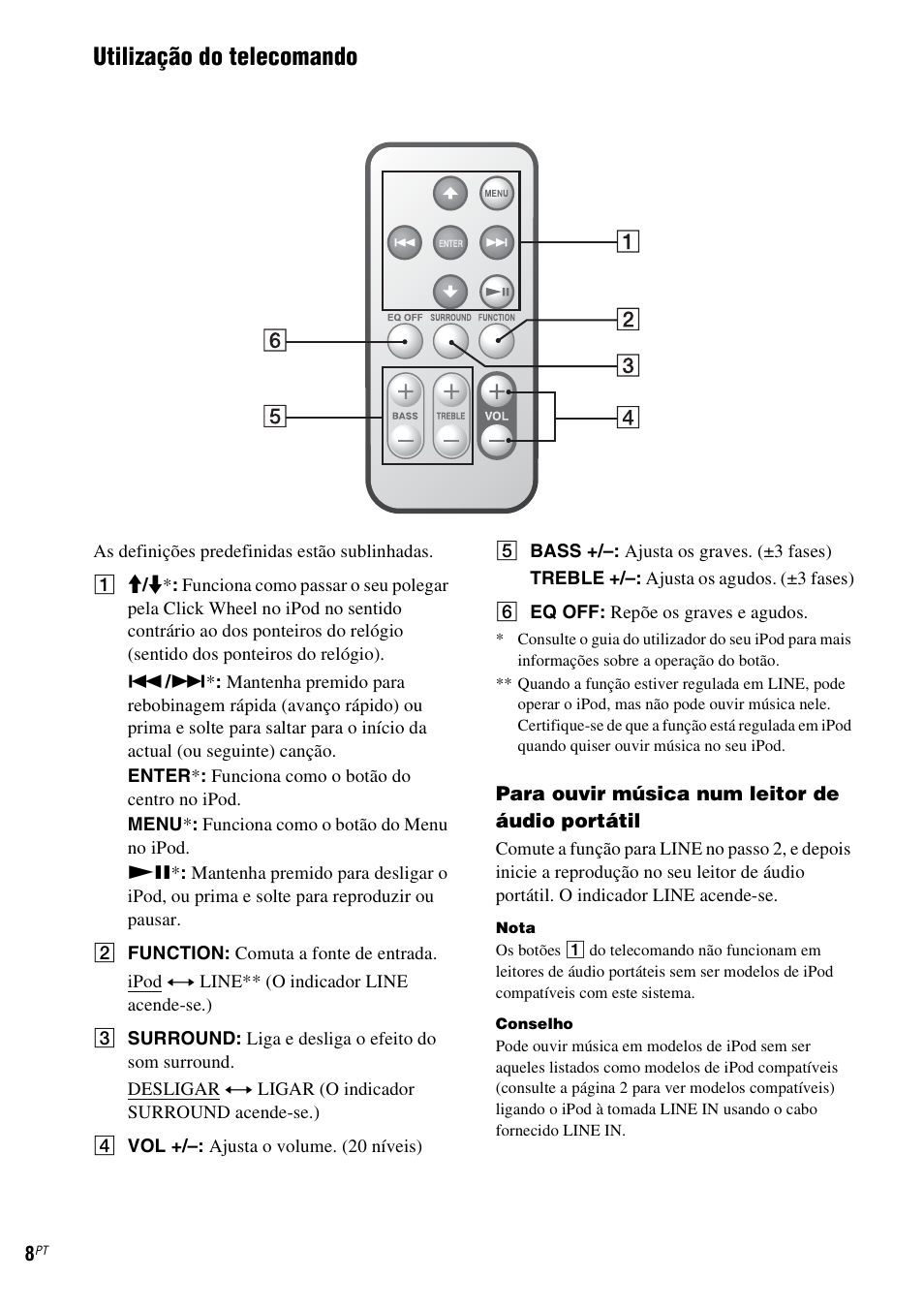 Utilização do telecomando | Sony CPF-IP001 User Manual | Page 88 / 100