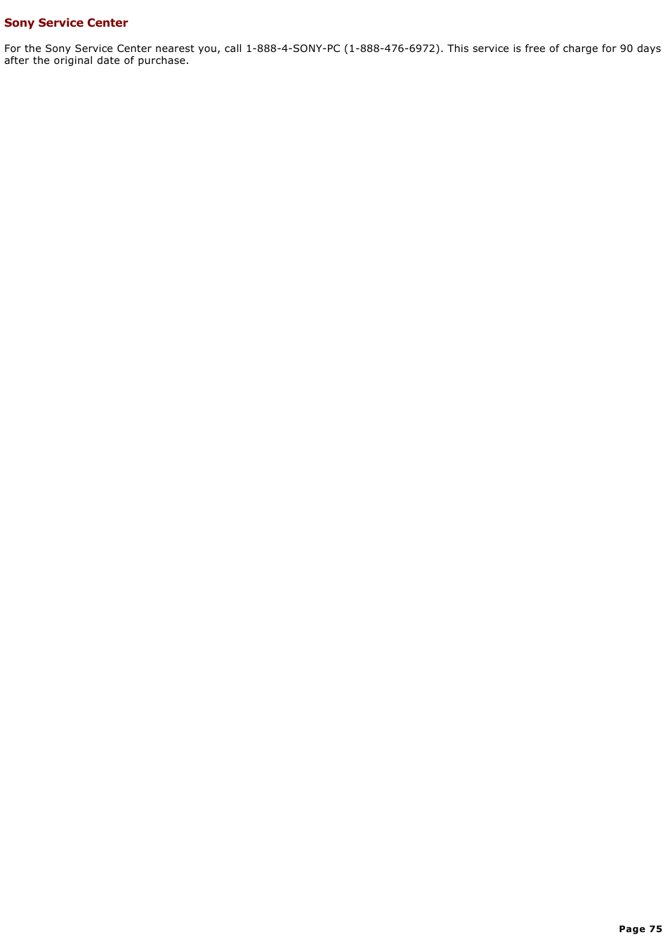 Sony service center | Sony PCV-RX660 User Manual | Page 75 / 88