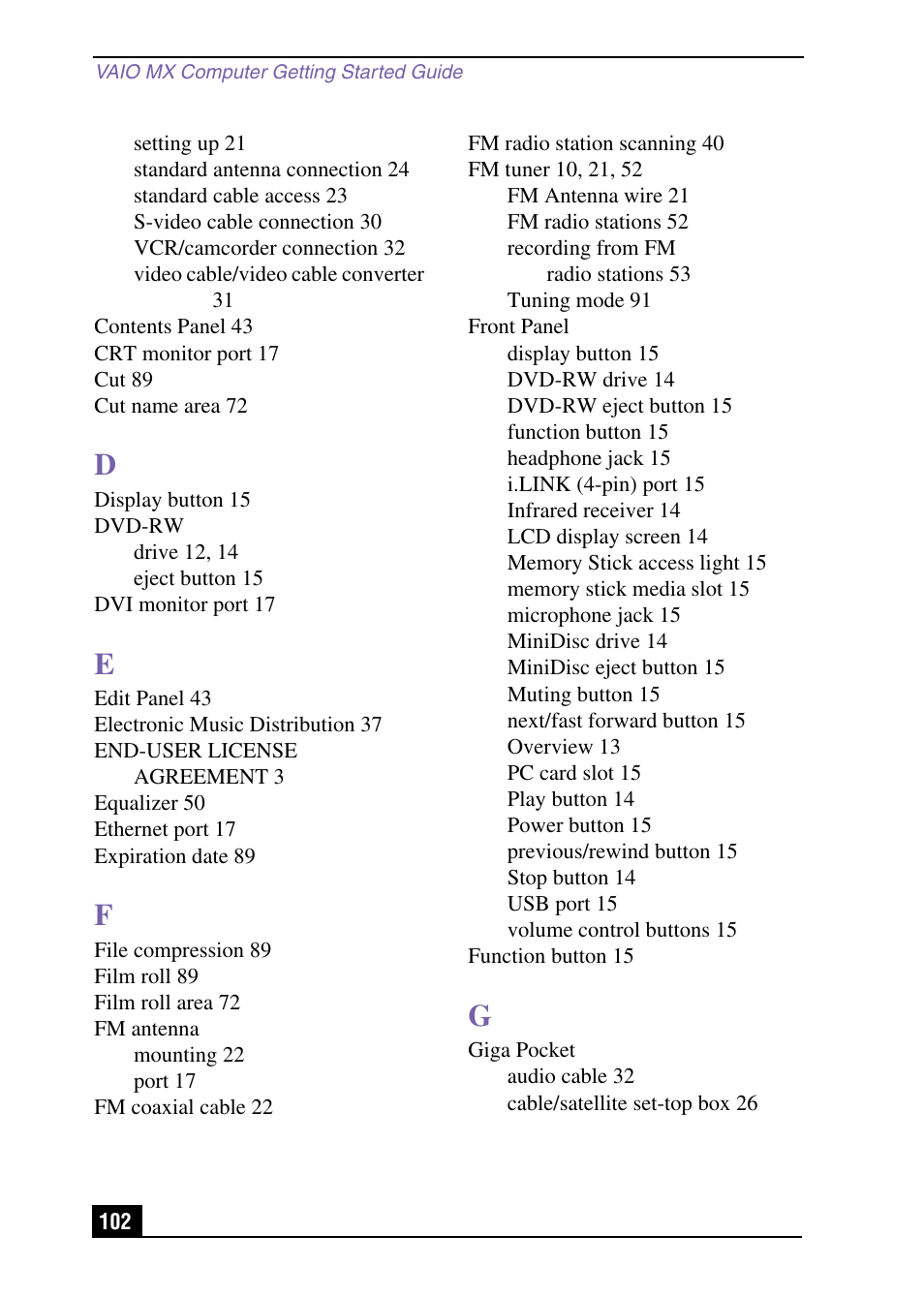 Sony PCV-MXS10 User Manual | Page 102 / 105