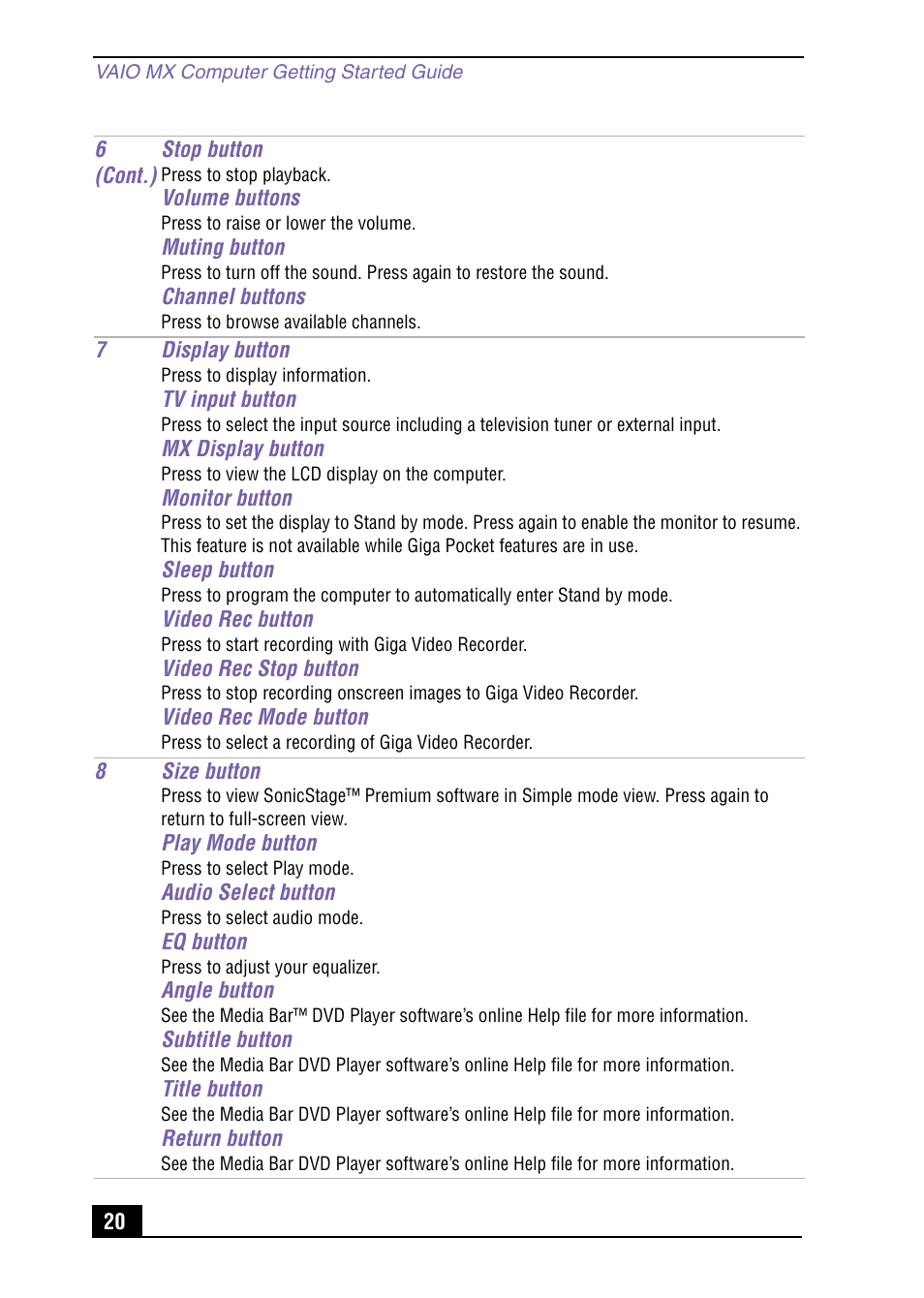 Sony PCV-MXS10 User Manual | Page 20 / 105