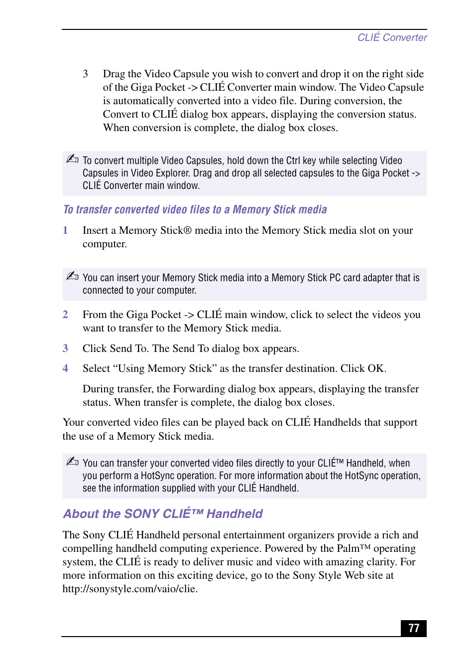 About the sony clié™ handheld | Sony PCV-MXS10 User Manual | Page 77 / 105