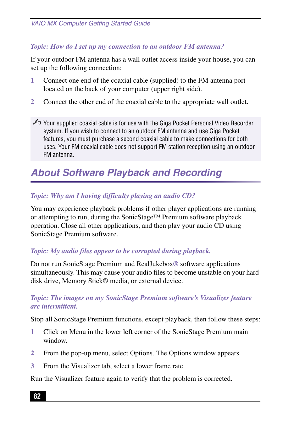 About software playback and recording | Sony PCV-MXS10 User Manual | Page 82 / 105