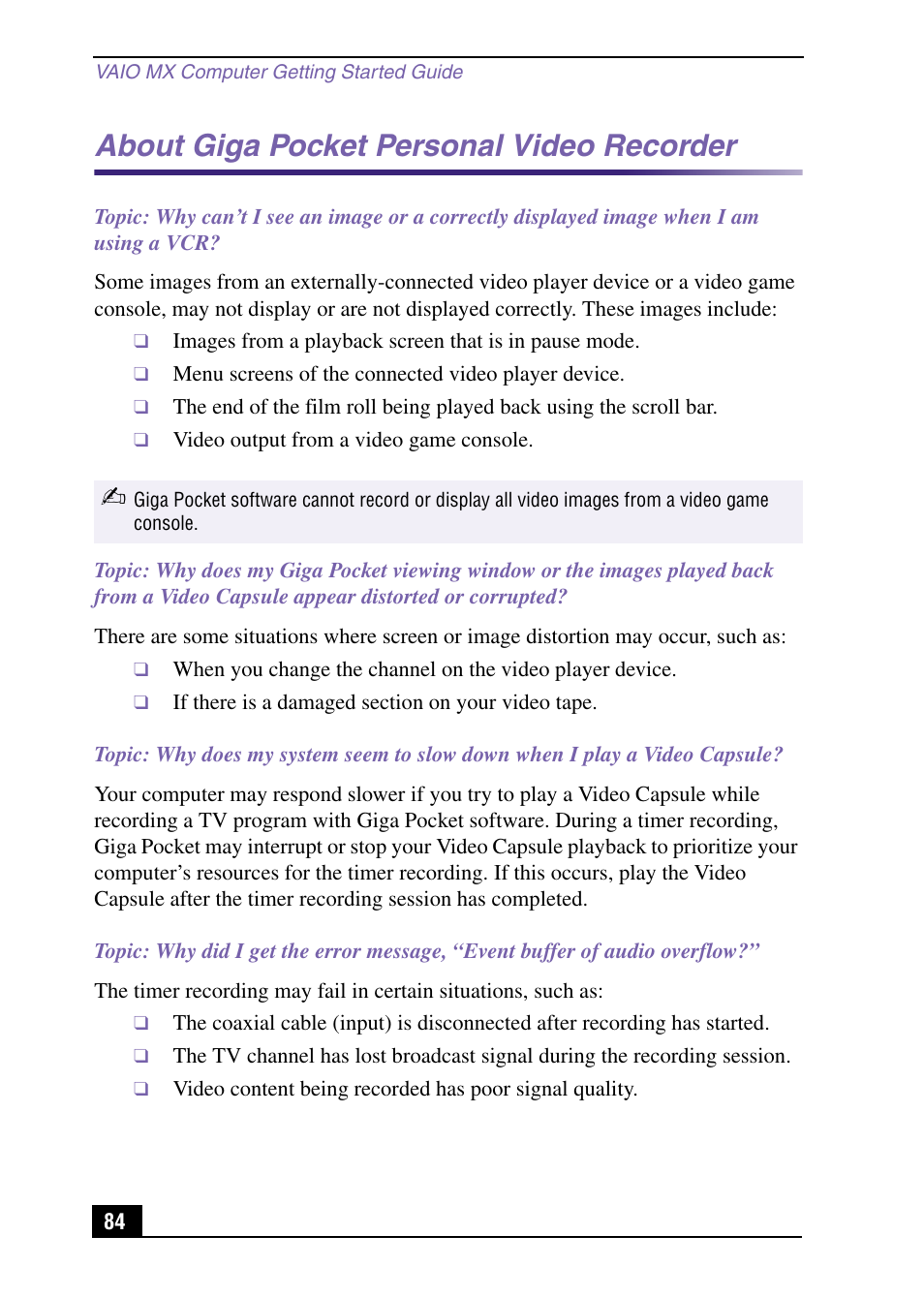 About giga pocket personal video recorder | Sony PCV-MXS10 User Manual | Page 84 / 105